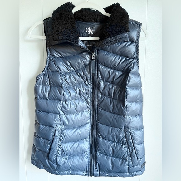 Calvin Klein Women’s Black Mixed Media Duck Down Quilted Knit Puffer Vest Sz Lg - Picture 1 of 9